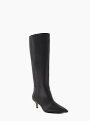 Dune London Black Standard Fit Smooth Kitten Heel Point Knee-High Boots - Image 1 of 5