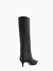 Dune London Black Standard Fit Smooth Kitten Heel Point Knee-High Boots - Image 4 of 5