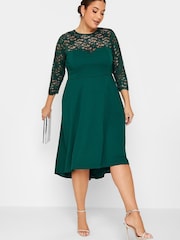 Yours Curve Green London High Low Lace Sweetheart Dress - Image 1 of 4