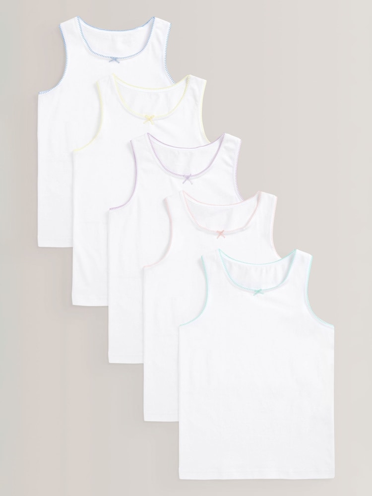 White with Trim 5 Pack Vests (1.5-16yrs) - Image 1 of 8