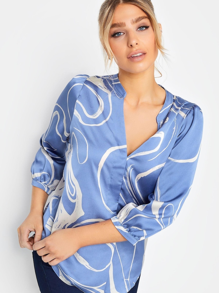 M&Co Blue Abstract 3/4 Sleeve Blouse - Image 1 of 4