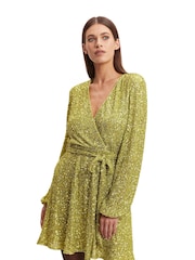 Bardot Green Sequin Bellissa Mini Wrap Dress - Image 1 of 6