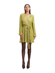Bardot Green Sequin Bellissa Mini Wrap Dress - Image 3 of 6
