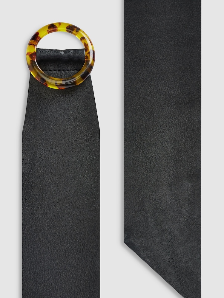Black Leather Tort Buckle Waist Belt - Image 2 of 4