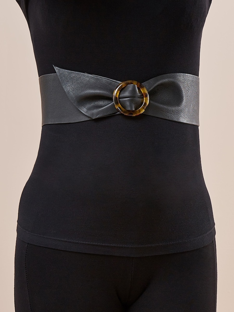 Black Leather Tort Buckle Waist Belt - Image 4 of 4
