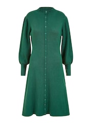 Yumi Green Knitted Button Up Midi Dress With Balloon Sleeves - Image 5 of 5