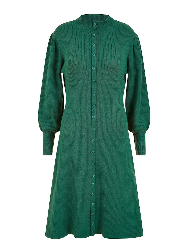 Yumi Green Knitted Button Up Midi Dress With Balloon Sleeves - Image 5 of 5