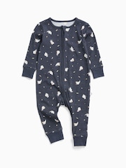 MORI Navy Ghost Print Blue Ribbed Halloween Two Way Zip-Up Sleepsuit - Image 2 of 4