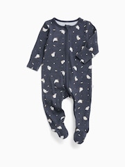 MORI Navy Ghost Print Blue Ribbed Halloween Two Way Zip-Up Sleepsuit - Image 3 of 4