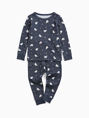 MORI pyjama d’Halloween côtelé bleu marine à imprimé Ghost Ensemble - Image 2 de 3