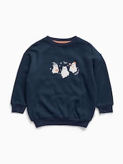 MORI Navy Blue Ghost Placement Print Halloween Sweatshirt - Image 2 of 3