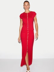Jigsaw Red Cotton Button Skirt - Image 1 of 6