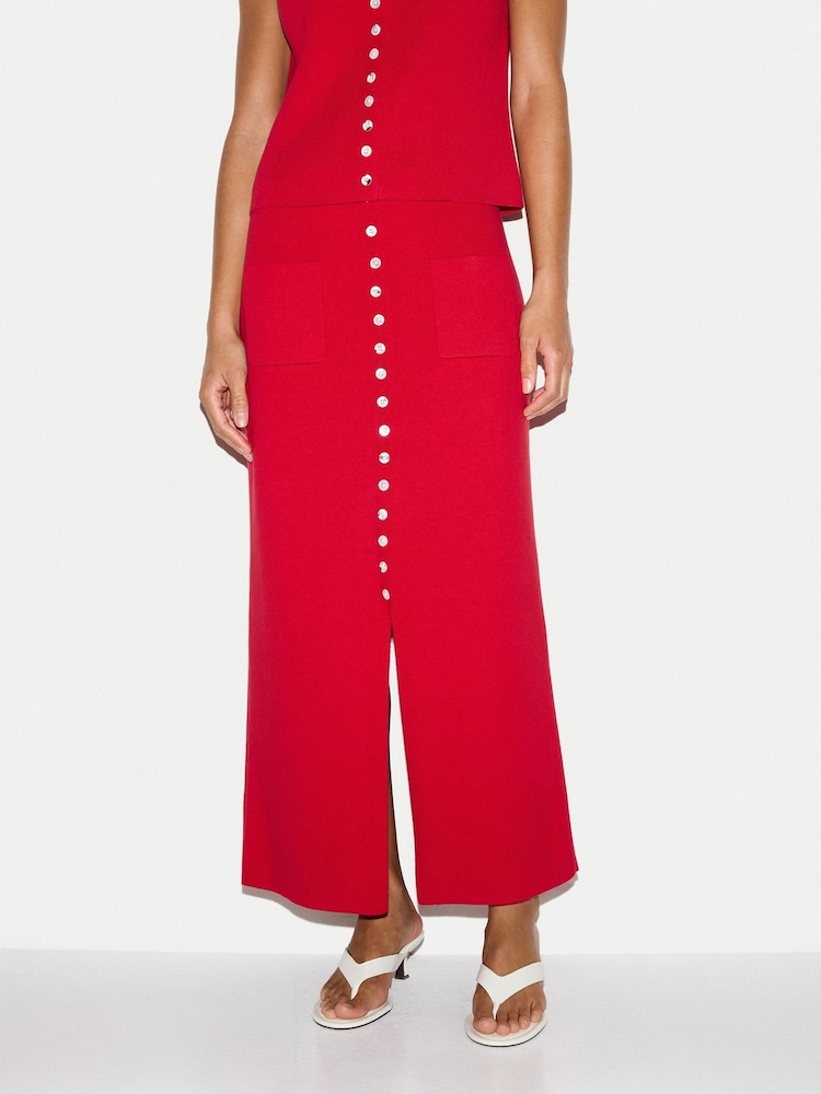 Jigsaw Red Cotton Button Skirt - Image 2 of 6 Jigsaw Red Cotton Button Skirt - Image 2 of 6