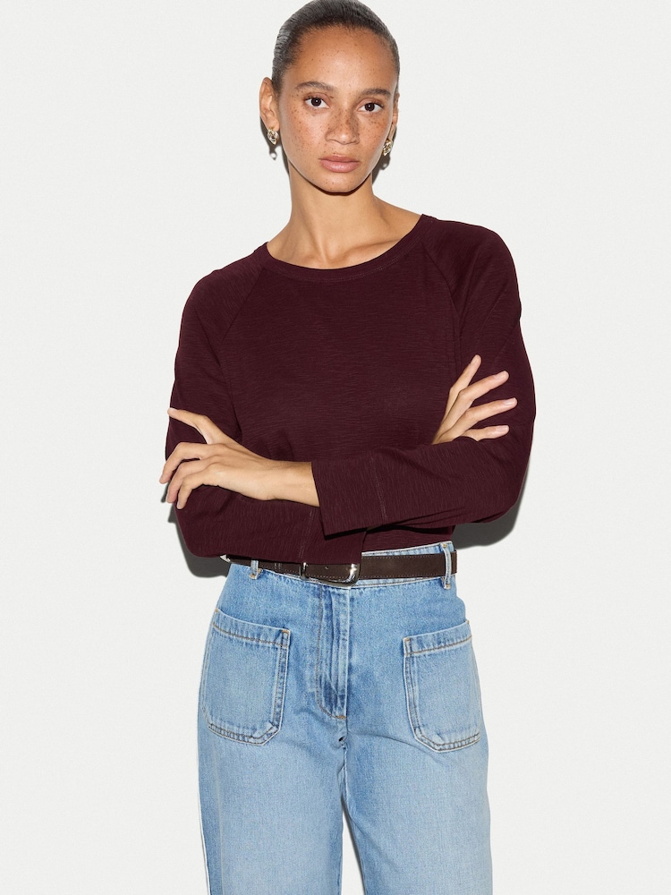 Καστανοκόκκινο - Jigsaw Cotton Luxe Raglan T-Shirt - Εικόνα 1 του 5