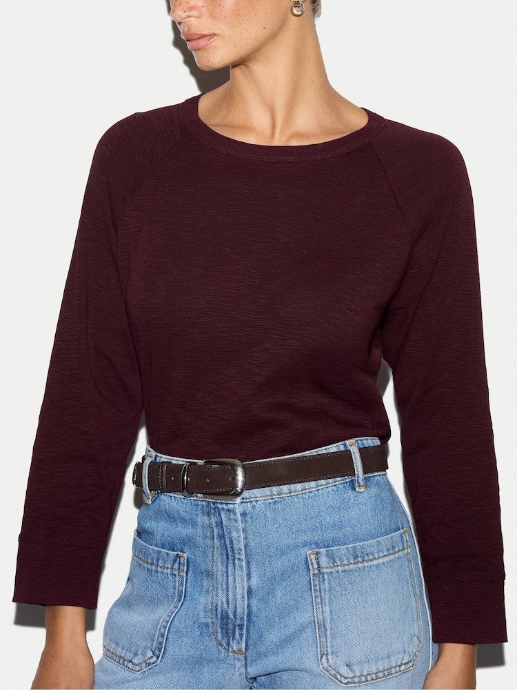 Καστανοκόκκινο - Jigsaw Cotton Luxe Raglan T-Shirt - Εικόνα 2 του 5