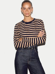 Jigsaw Cream Stripe Long Sleeve 100% Cotton T-Shirt - Image 1 of 5