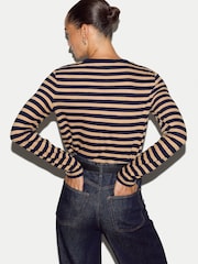 Jigsaw Cream Stripe Long Sleeve 100% Cotton T-Shirt - Image 2 of 5
