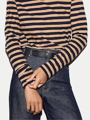 Jigsaw Cream Stripe Long Sleeve 100% Cotton T-Shirt - Image 4 of 5