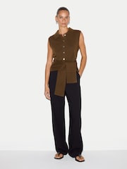 Jigsaw Brown Compact Wool Collar Waistcoat - Image 3 of 5