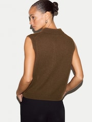 Jigsaw Brown Compact Wool Collar Waistcoat - Image 4 of 5