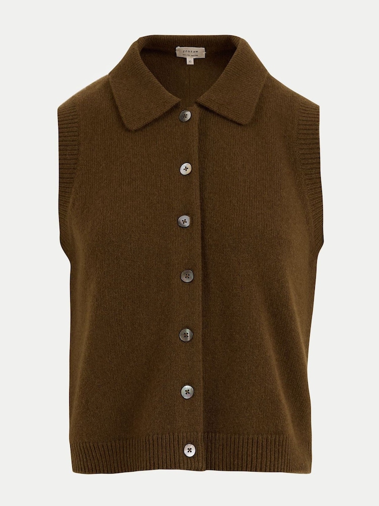 Jigsaw Brown Compact Wool Collar Waistcoat - Image 5 of 5