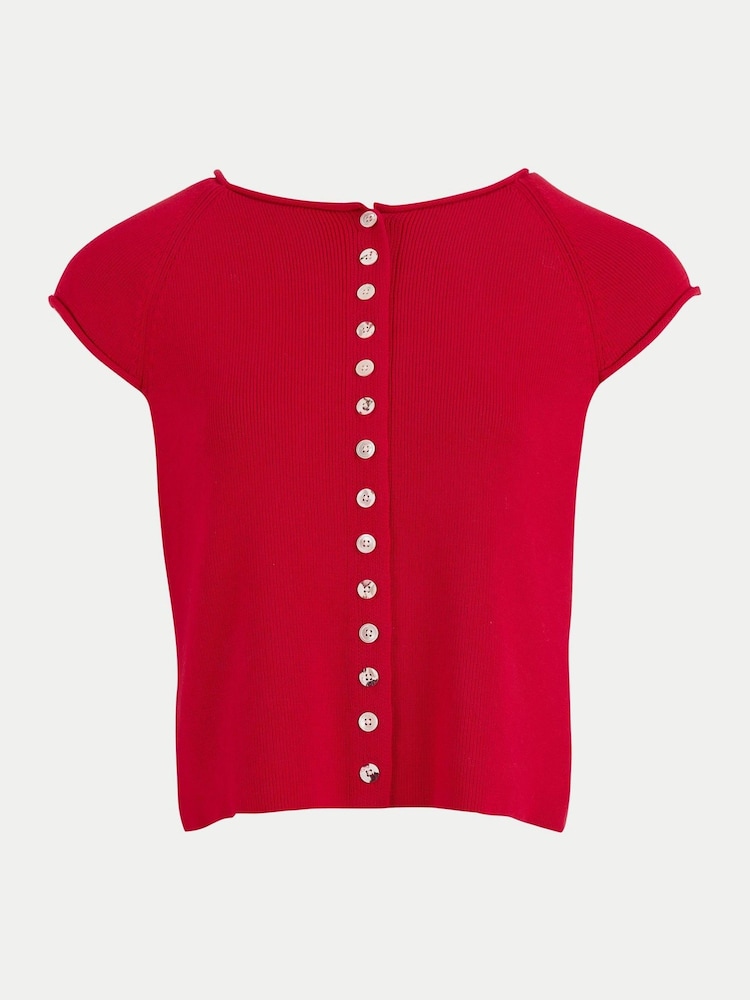 Jigsaw Red Cotton Button Knitted Top - Image 5 of 5 Jigsaw Red Cotton Button Knitted Top - Image 5 of 5
