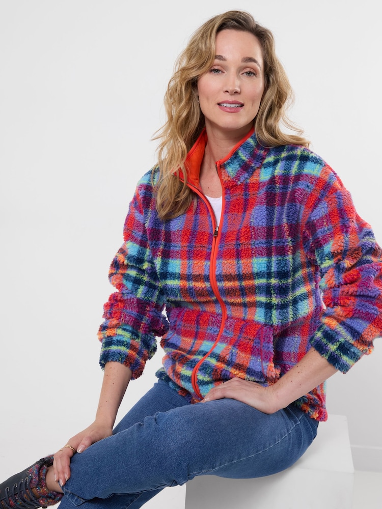 Joe Browns Red Harriet Checked Zip Through Fleece - Image 1 of 5 Joe Browns Red Harriet Checked Zip Through Fleece - Image 1 of 5