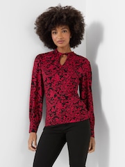 Joe Browns Violet High Neck Jersey Printed Top With Cut Out Detail - 5суретінің 1 суреті