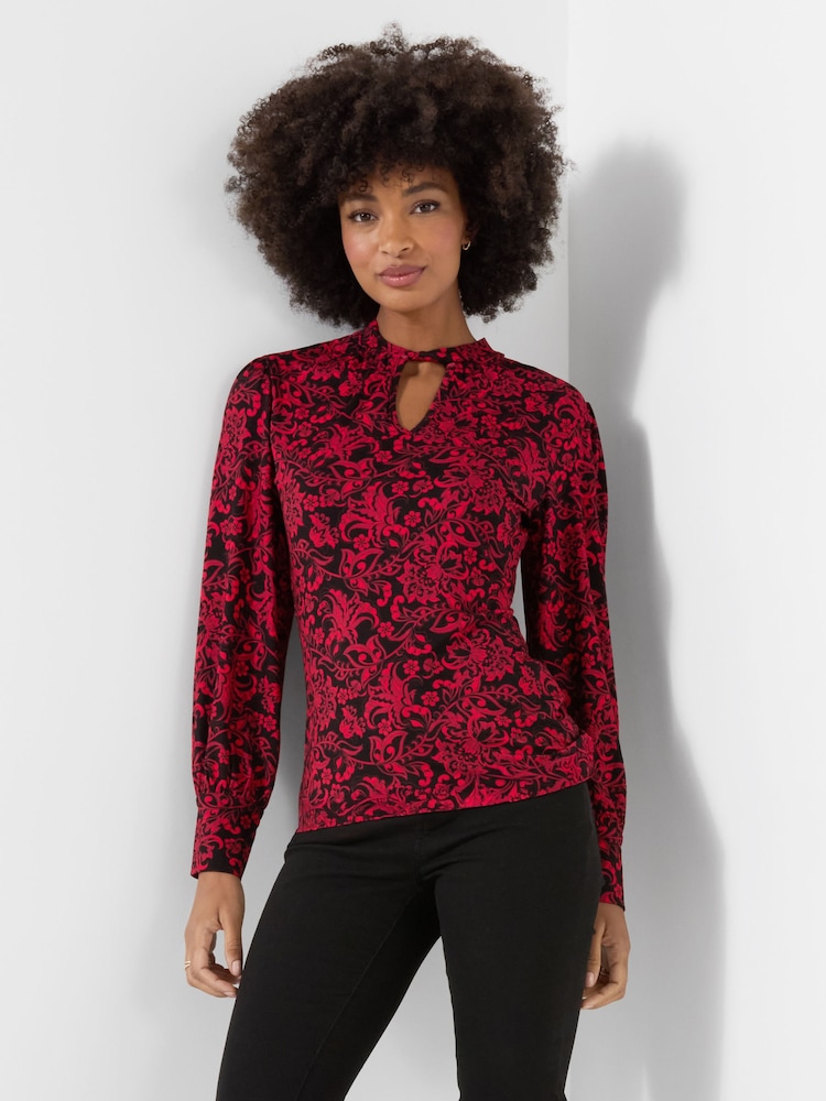 Joe Browns Violet High Neck Jersey Printed Top With Cut Out Detail - 5суретінің 1 суреті