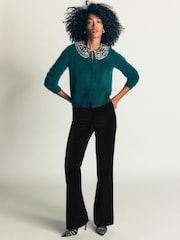 Boden Black Flare Velvet Trousers - Image 6 of 6