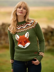 Joe Browns Green Fantastic Fox Embroidered Jumper - Image 1 of 8