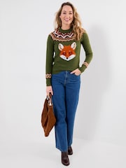 Joe Browns Green Fantastic Fox Embroidered Jumper - Image 2 of 8