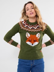 Joe Browns Green Fantastic Fox Embroidered Jumper - Image 3 of 8