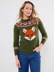 Joe Browns Green Fantastic Fox Embroidered Jumper - Image 5 of 8
