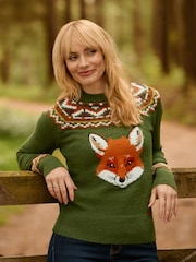 Joe Browns Green Fantastic Fox Embroidered Jumper - Image 6 of 8