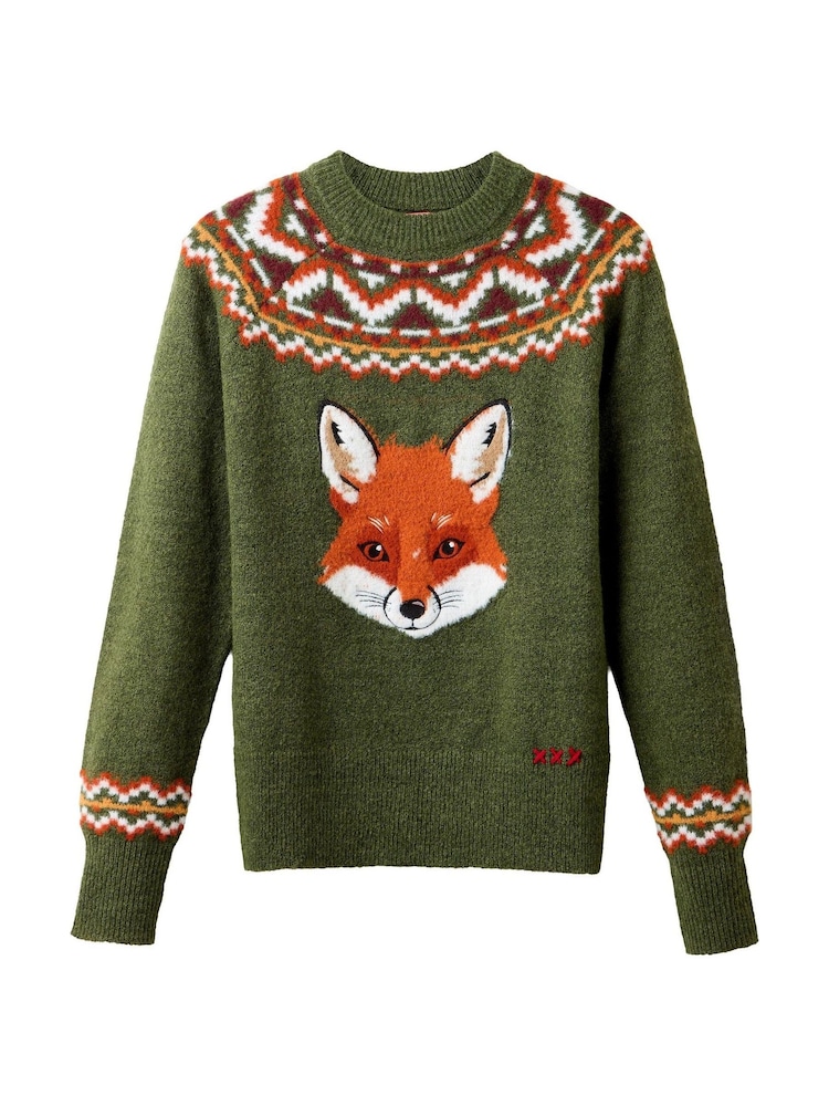 Joe Browns Green Fantastic Fox Embroidered Jumper - Image 8 of 8