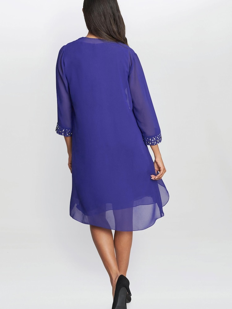 Gina Bacconi Blue Joseline Short Chiffon Jacket Dress With Beaded Neckline - Image 2 of 6