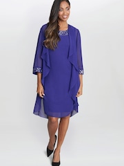 Gina Bacconi Blue Joseline Short Chiffon Jacket Dress With Beaded Neckline - Image 3 of 6