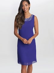 Gina Bacconi Blue Joseline Short Chiffon Jacket Dress With Beaded Neckline - Image 4 of 6