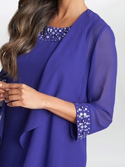 Gina Bacconi Blue Joseline Short Chiffon Jacket Dress With Beaded Neckline - Image 5 of 6