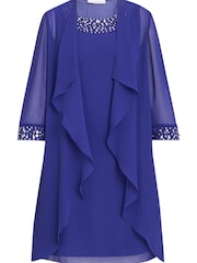 Gina Bacconi Blue Joseline Short Chiffon Jacket Dress With Beaded Neckline - Image 6 of 6