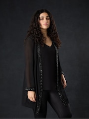 Live Unlimited Black Curve Embellished Chiffon Edge to Edge Jacket - Image 1 of 4