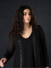 Live Unlimited Black Curve Embellished Chiffon Edge to Edge Jacket - Image 2 of 4