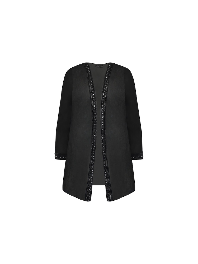 Live Unlimited Black Curve Embellished Chiffon Edge to Edge Jacket - Image 4 of 4