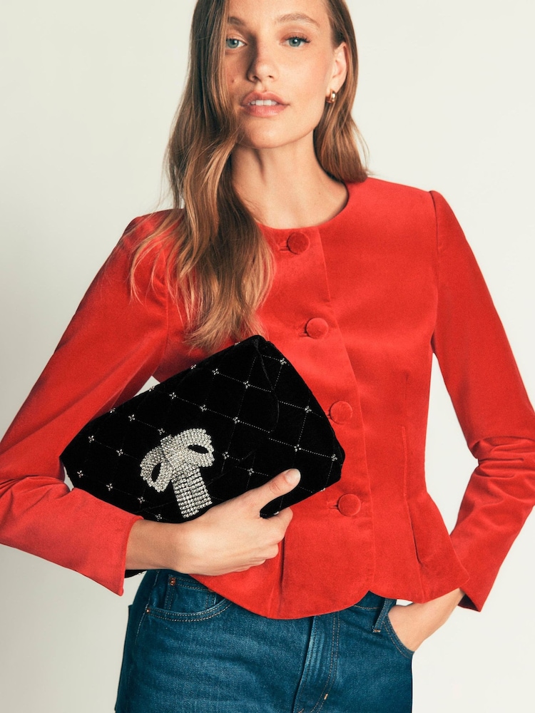 Boden Black Velvet Embellished Bag - Image 1 of 5