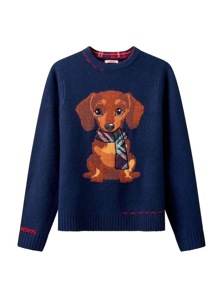 Joe Browns Blue Trixie Embroidered Sausage Dog Jumper - Image 5 of 5 Joe Browns Blue Trixie Embroidered Sausage Dog Jumper - Image 5 of 5