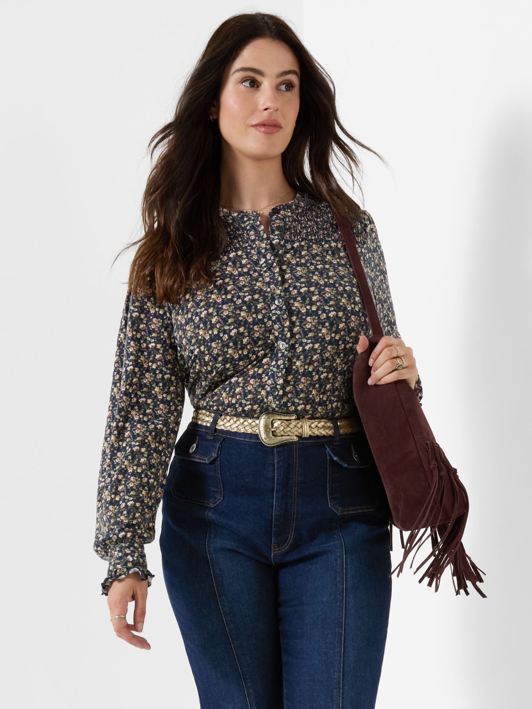 Joe Browns Women's Black Floral Print Button Through Jersey Top - Image 1