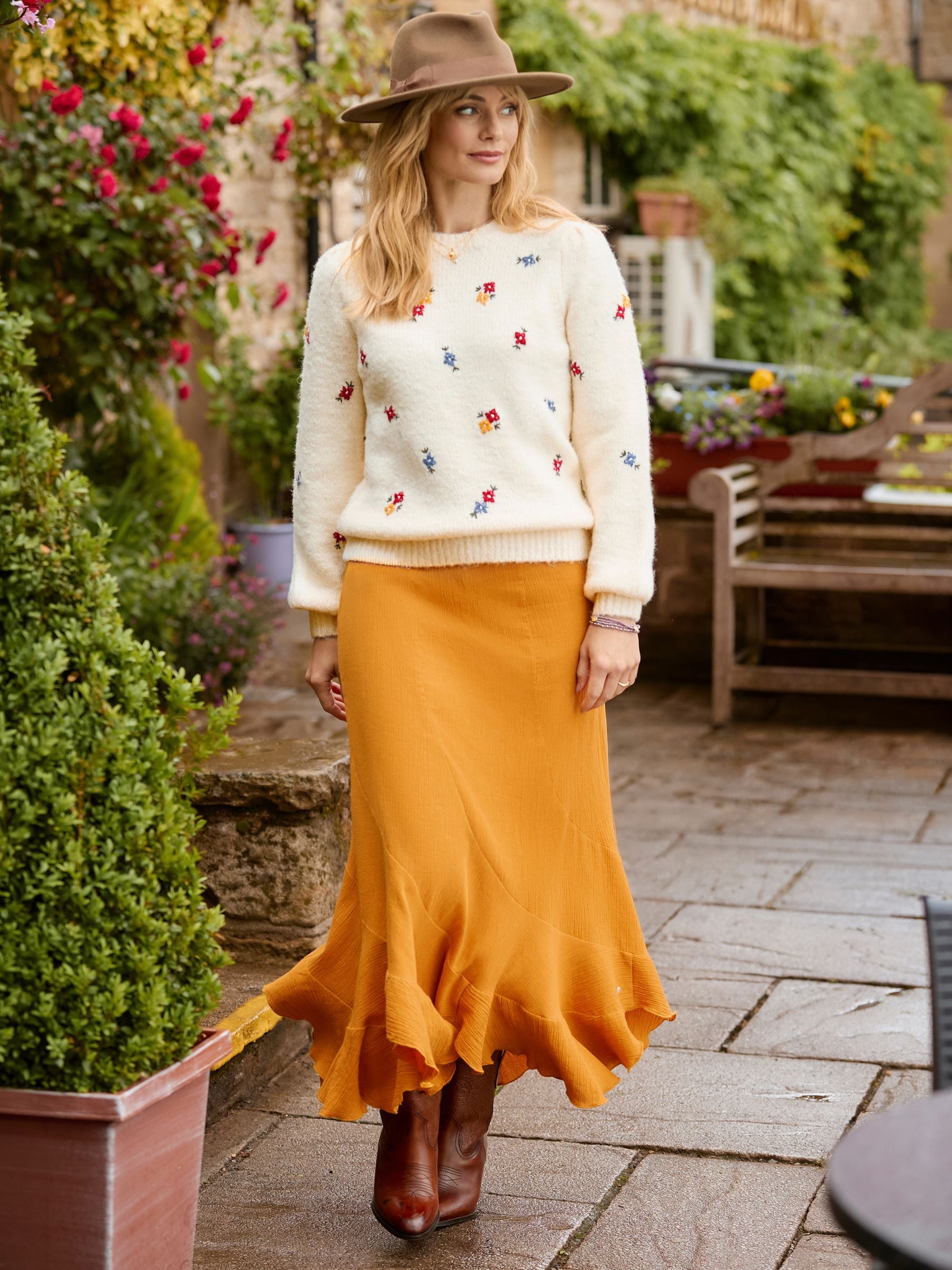 Joe Browns Women's Ditsy Floral Embroidered Jumper in Cream | Size: 24 - Image 3