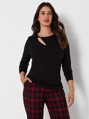 Joe Browns Black Serena Long Sleeve Jersey Top With Cut Out Detail - Image 1 of 5
