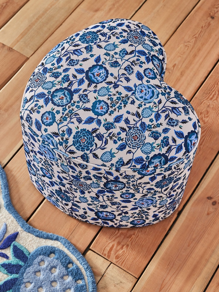 Cath Kidston Strawberry Garden Blue Locket Heart Shaped Stool - Image 1 of 5
